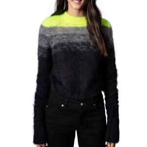 Zadig & Voltaire Womens L Lime Green Black Mohair Georgia Knit Sweater Italy NEW